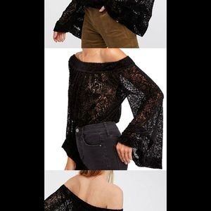 Free People Ginger Berry Off the Shoulder Top Velvet
